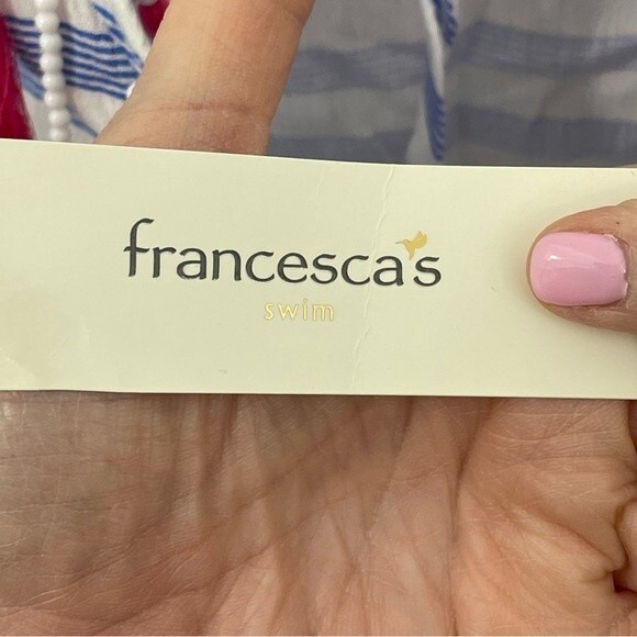 NWT Francesca's Beach Swim Cover Up Blue White Striped Beaded Tassel Size MEDIUM - Picture 6 of 8